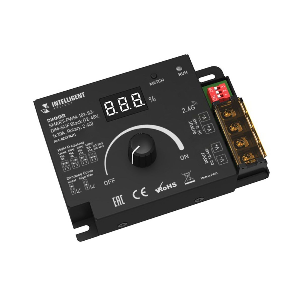 Диммер SMART-PWM-101-83-DIM-SUF Black (12-48V, 1x20A, Rotary, 2.4G) 028174(1)