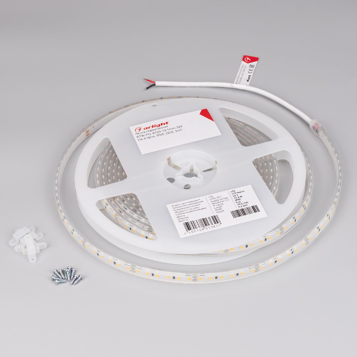 Светодиодная герметичная лента RTW-PU-A120-10.5mm 24V Warm3000 (16.8 W/m, IP68, Wire 2m, 5m) 029043(3)