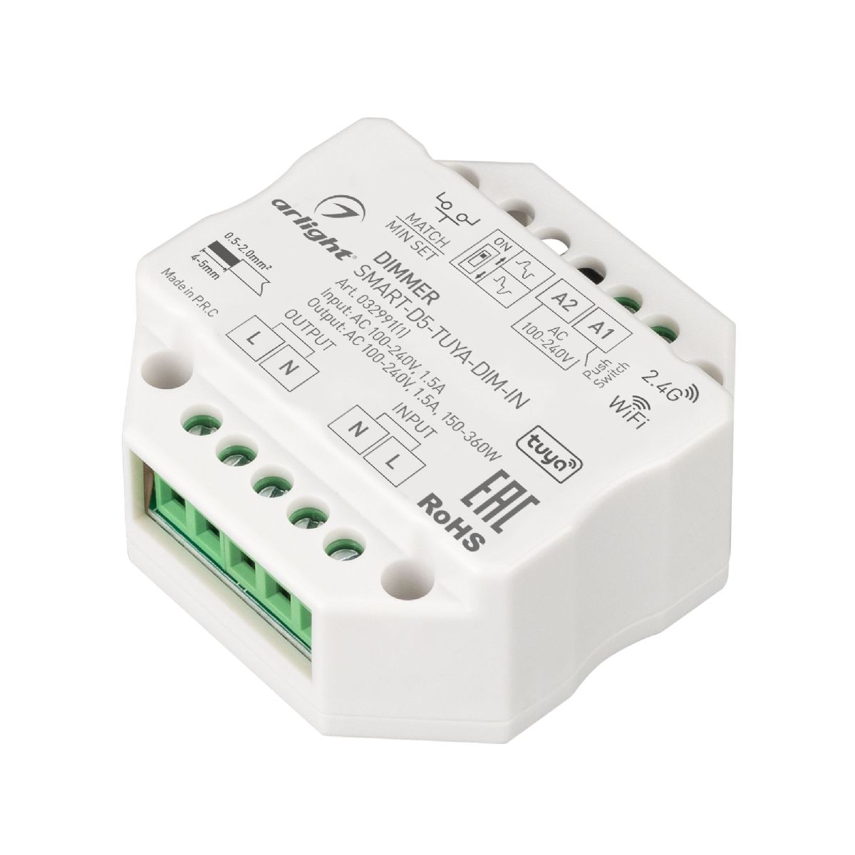 Диммер SMART-D5-TUYA-DIM-IN (230V, 1.5A, TRIAC, WiFi, 2.4G) 032991(1)