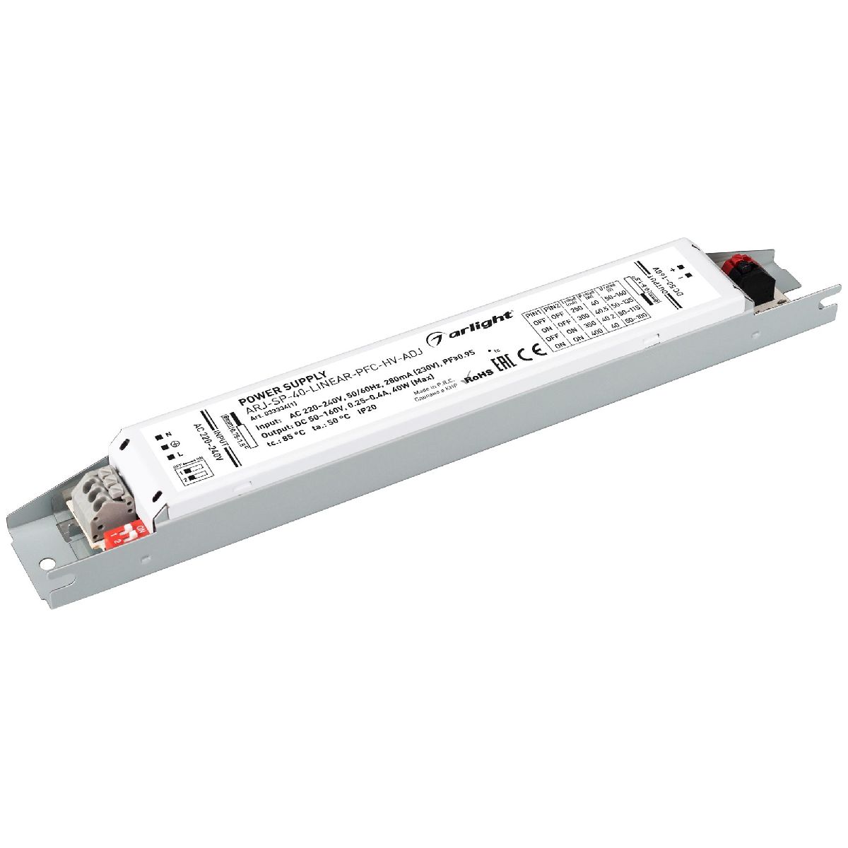 Блок питания ARJ-SP-40-LINEAR-PFC-HV-ADJ (40W, 50-160V, 0.25-0.4A, IP20) 033334(1)