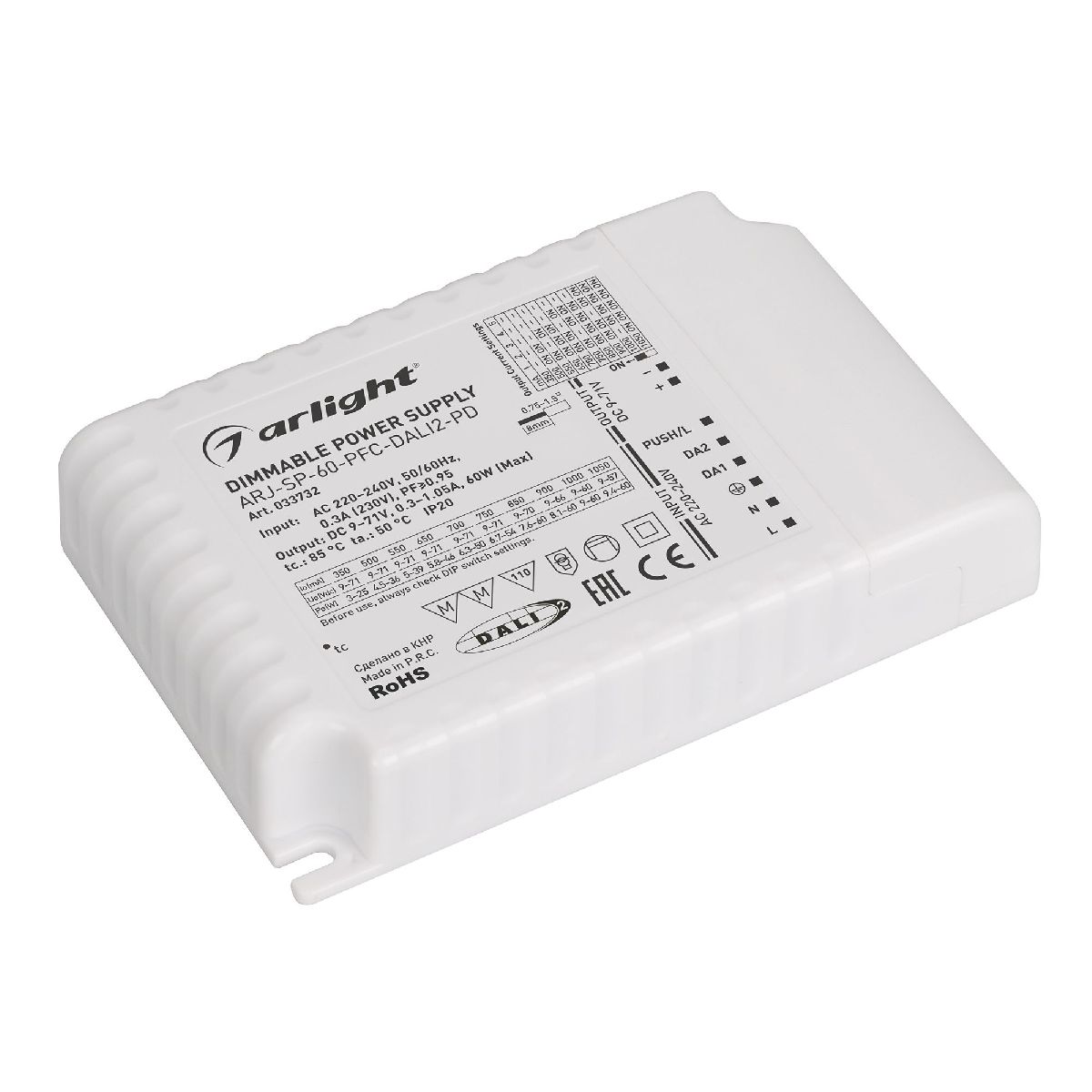 Блок питания ARJ-SP-60-PFC-DALI2-PD (60W, 9-71V, 0.35 -1.05A, IP20) 033732