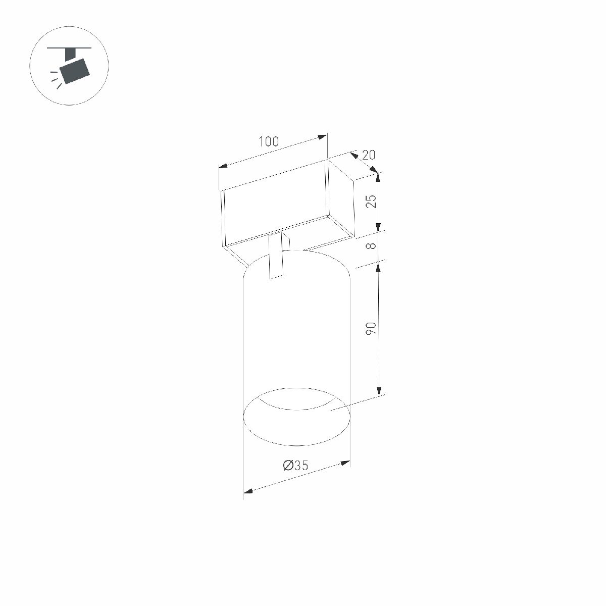 Трековый магнитный светильник MAG-SPOT-25-R90-9W Warm3000 035001(1)