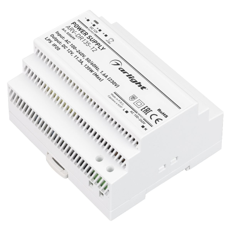 Блок питания ARV-DR135-12 12V, 11.3A, 135W 035699