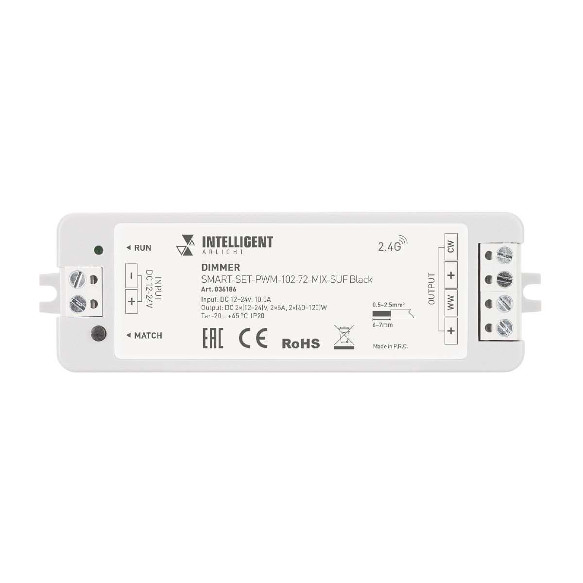 Диммер SMART-SET-PWM-102-72-MIX-SUF Black (12-24V, 2x5A, ПДУ LINE, 2.4G) 036186