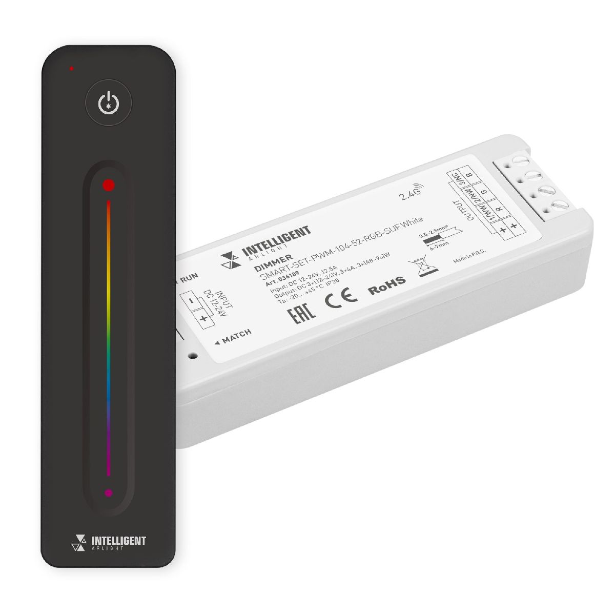 Диммер SMART-SET-PWM-104-52-RGB-SUF White (12-24V, 3x4A, ПДУ LINE, 2.4G) 036189