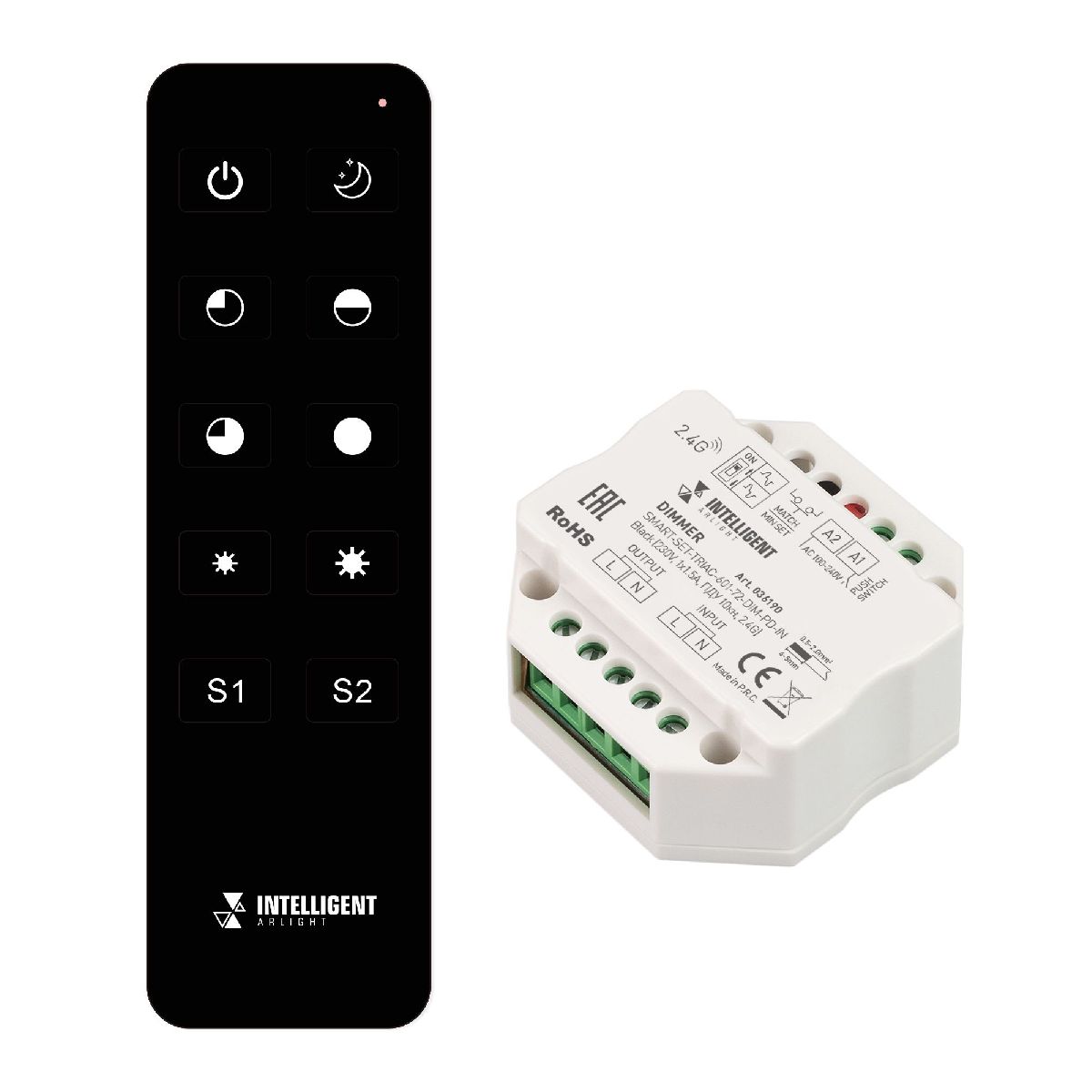 Диммер SMART-SET-TRIAC-601-72-DIM-PD-IN Black (230V, 1x1.5A, ПДУ 10кн, 2.4G) 036190
