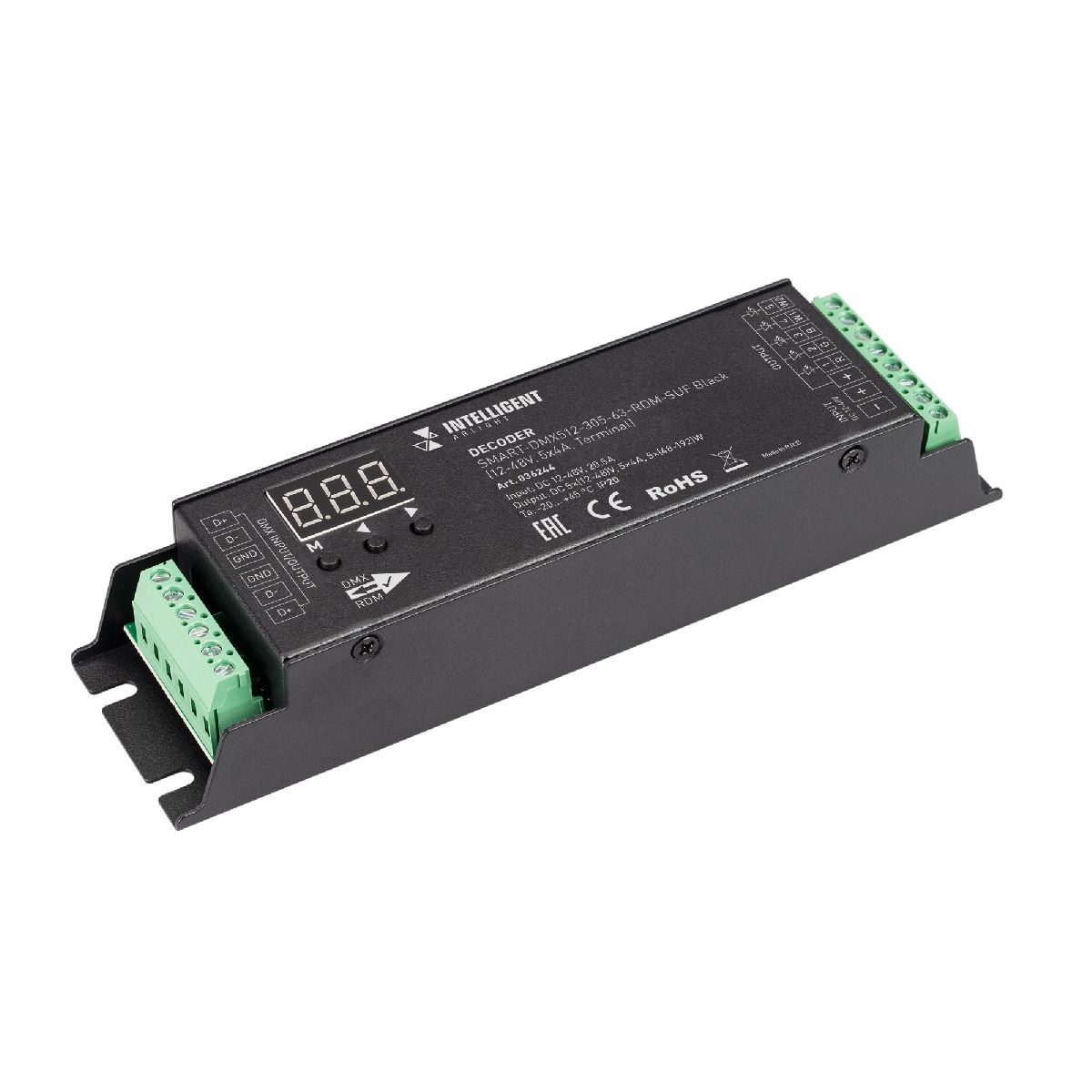 Декодер SMART-DMX512-305-63-RDM-SUF Black (12-48V, 5x4A, Terminal) (IARL, IP20 Металл, 5 лет) 036244