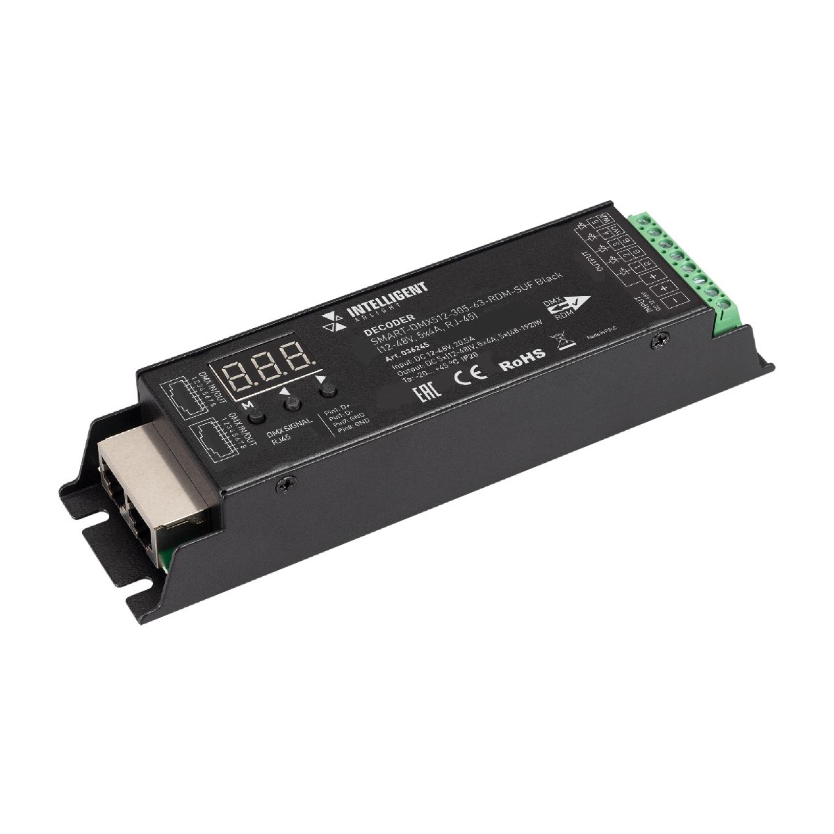 Декодер SMART-DMX512-305-63-RDM-SUF Black (12-48V, 5x4A, RJ-45) (IARL, IP20 Металл, 5 лет) 036245