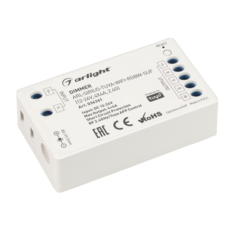 Диммер ARL-Sirius-Tuya-WIFI-RGBW-SUF (12-24V, 4x4A, 2.4G) 036361