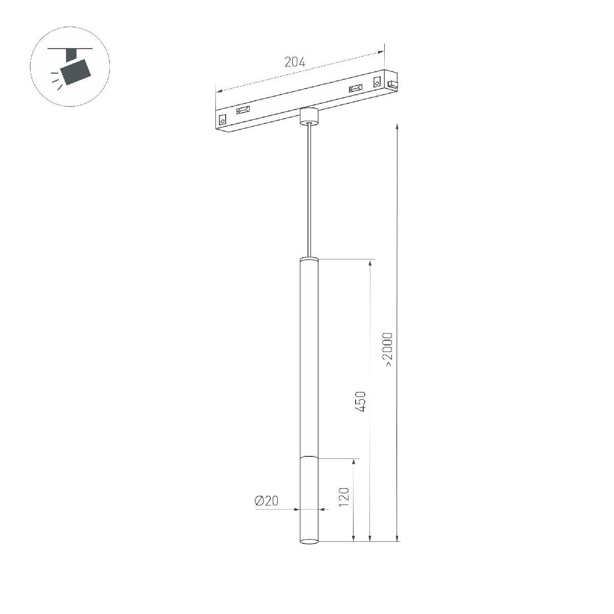 Трековый магнитный светильник MAG-ORIENT-STICK-HANG-R20-3W Day4000 (BK, 180 deg, 48V) 036541(1)