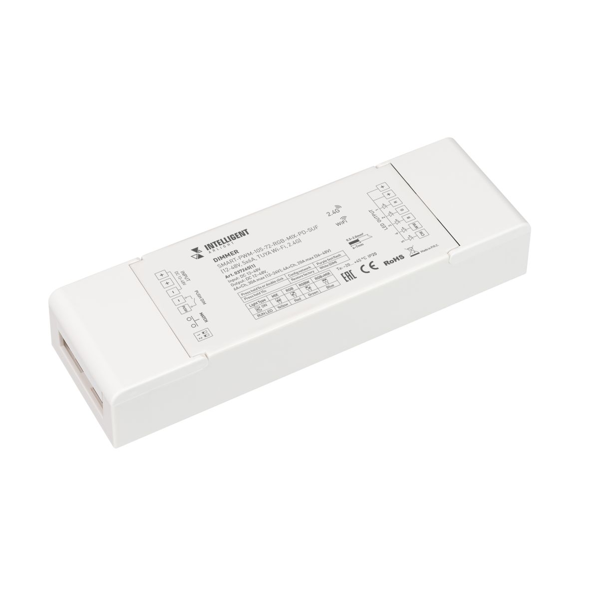 Диммер SMART-PWM-105-72-RGB-MIX-PD-SUF (12-48V, 5x6A, TUYA Wi-Fi, 2.4G) (IARL, IP20 Пластик) 037265(1)
