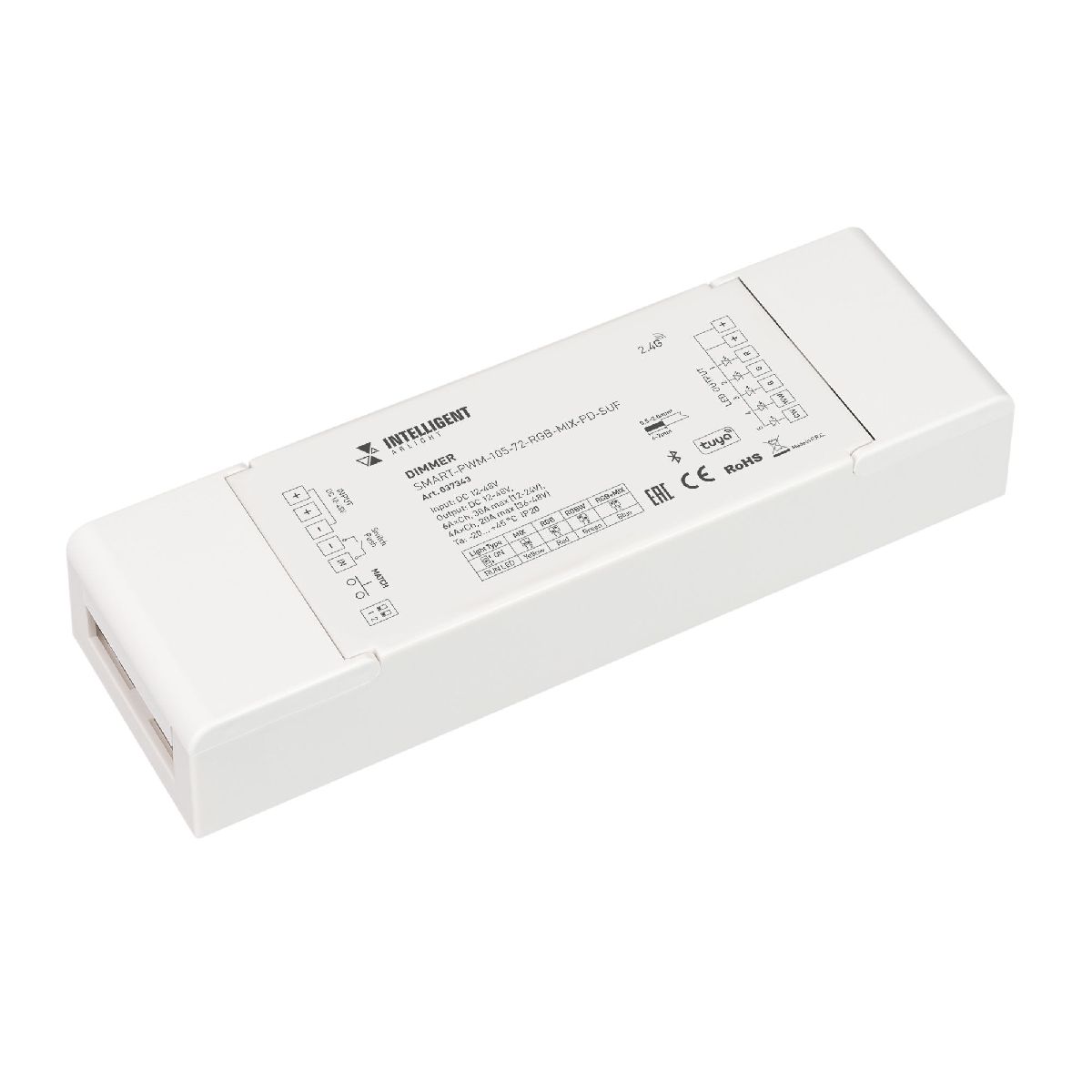 Диммер SMART-PWM-105-72-RGB-MIX-PD-SUF (12-48V, 5x6A, TUYA BLE, 2.4G) 037343