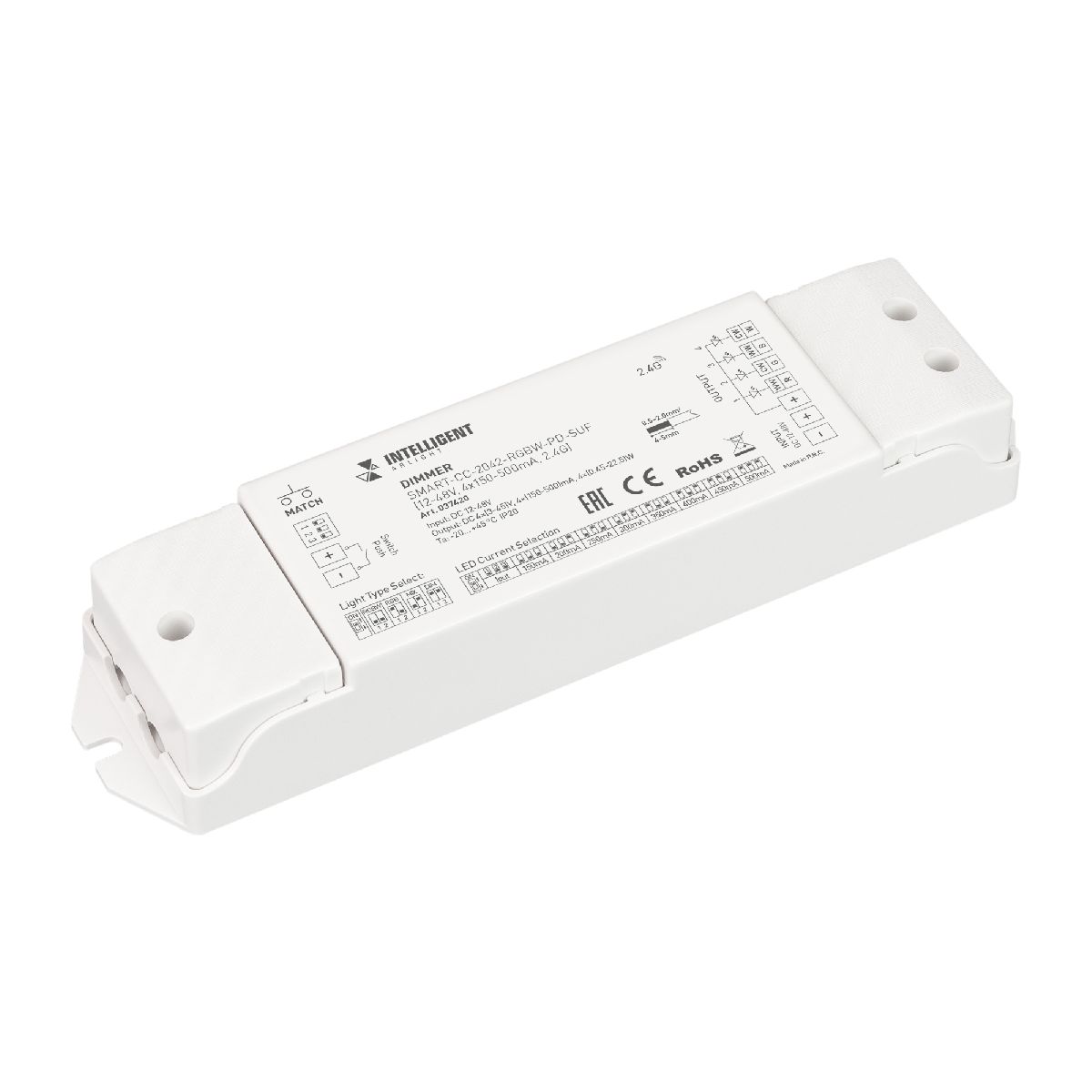 Диммер SMART-CC-2042-RGBW-PD-SUF (12-48V, 4x150-500mA, 2.4G) 037420