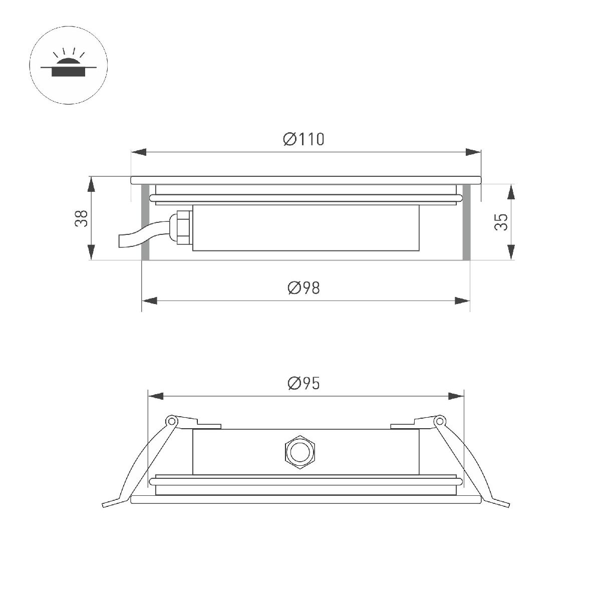 Грунтовый светильник ART-GROUND-SLIM-R110-6W Warm3000 (SL, 35 deg, 24V) 038163