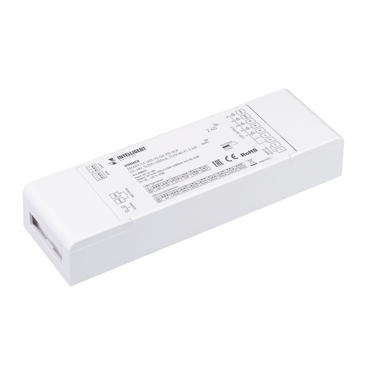 Диммер SMART-CC-205-72-SH-PD-SUF (12-48V, 5x350-1200mA, TUYA Wi-Fi, 2.4G) 038211