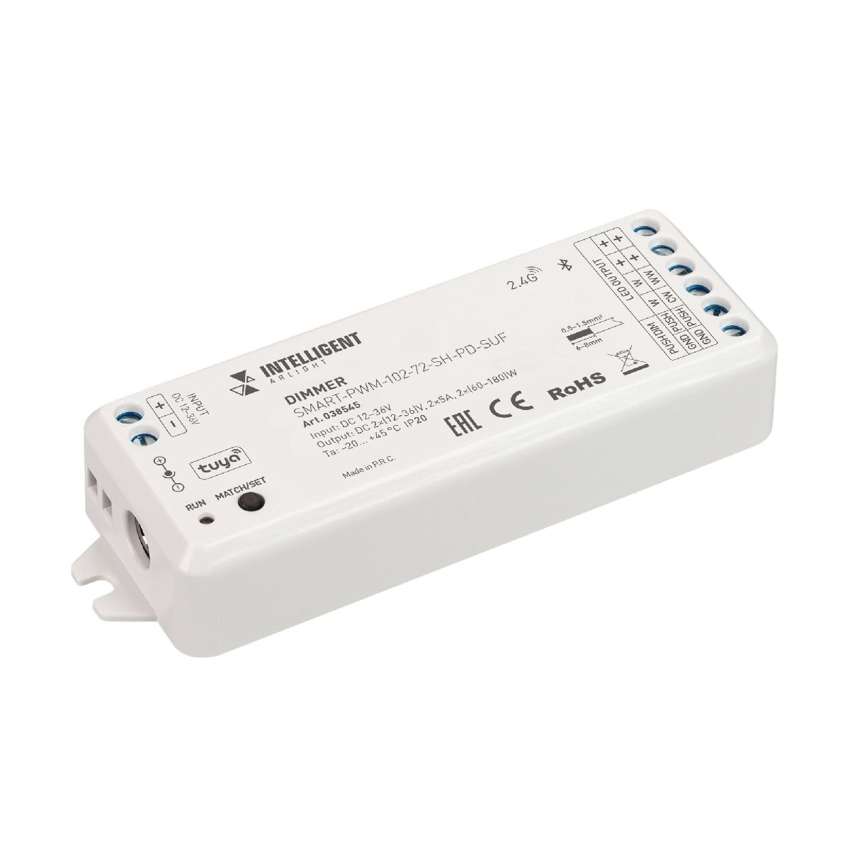 Диммер SMART-PWM-102-72-SH-PD-SUF (12-36V, 2x5A, TUYA BLE, 2.4G) 038545