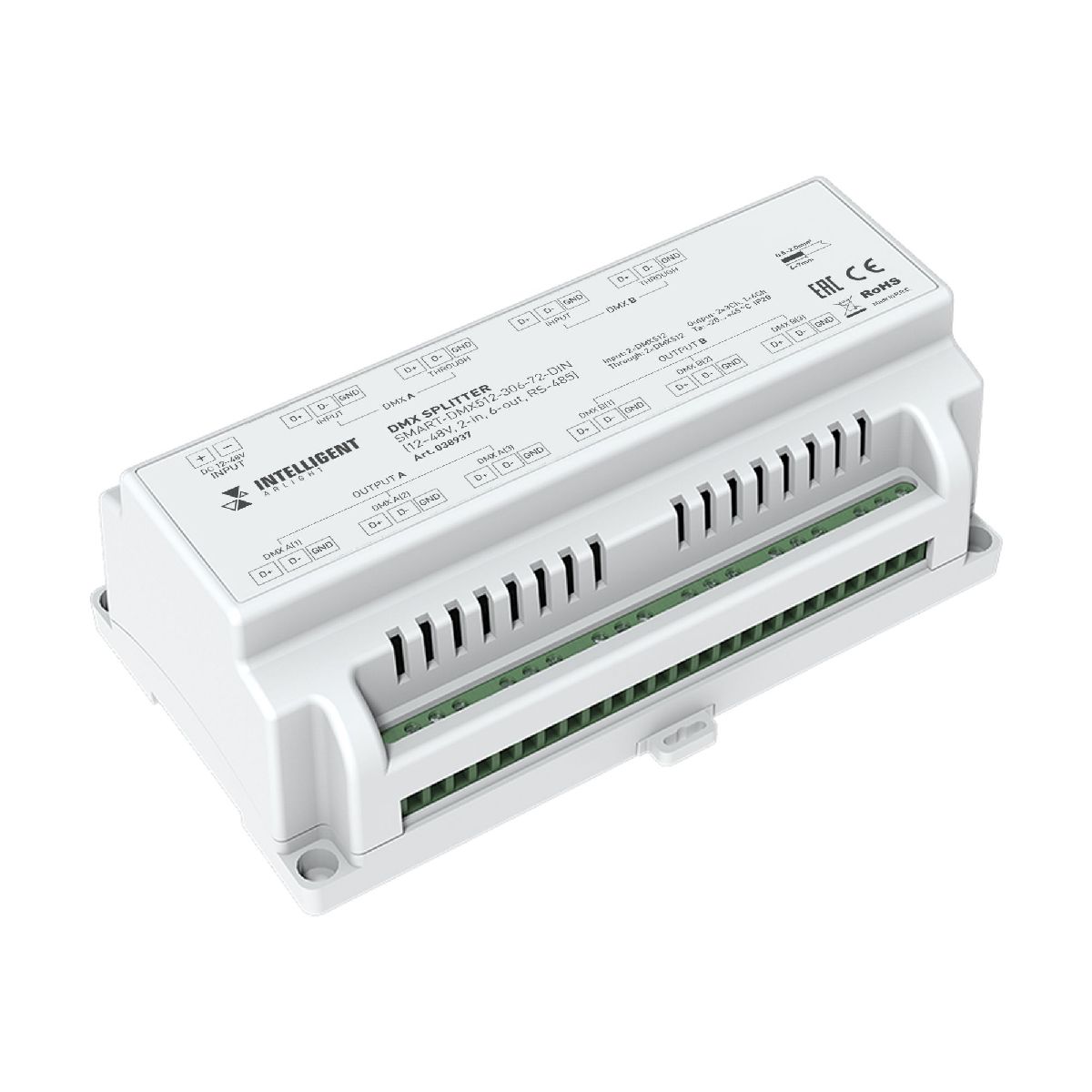 Сплиттер SMART-DMX512-306-72-DIN (12-48V, 2-in, 6-out, RS-485) 038937