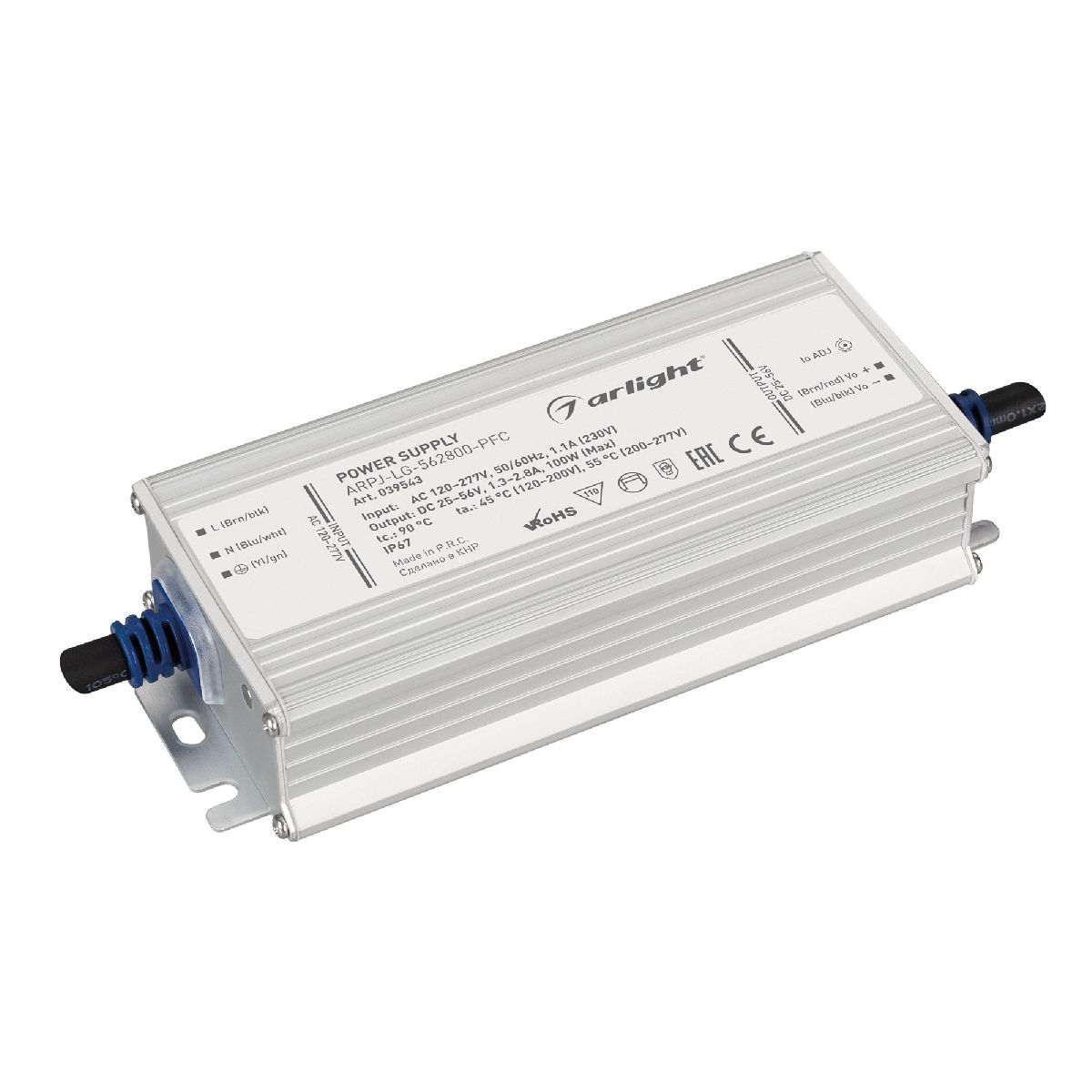 Блок питания ARPJ-LG-562800-PFC (100W, 25-56V, 1.3-2.8A, IP67) 039543