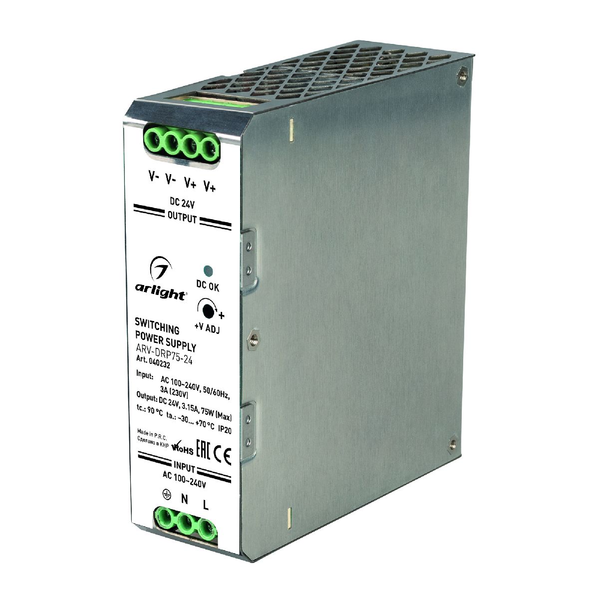 Блок питания ARV-DRP75-24 (24V, 3.15A, 75W) 040232