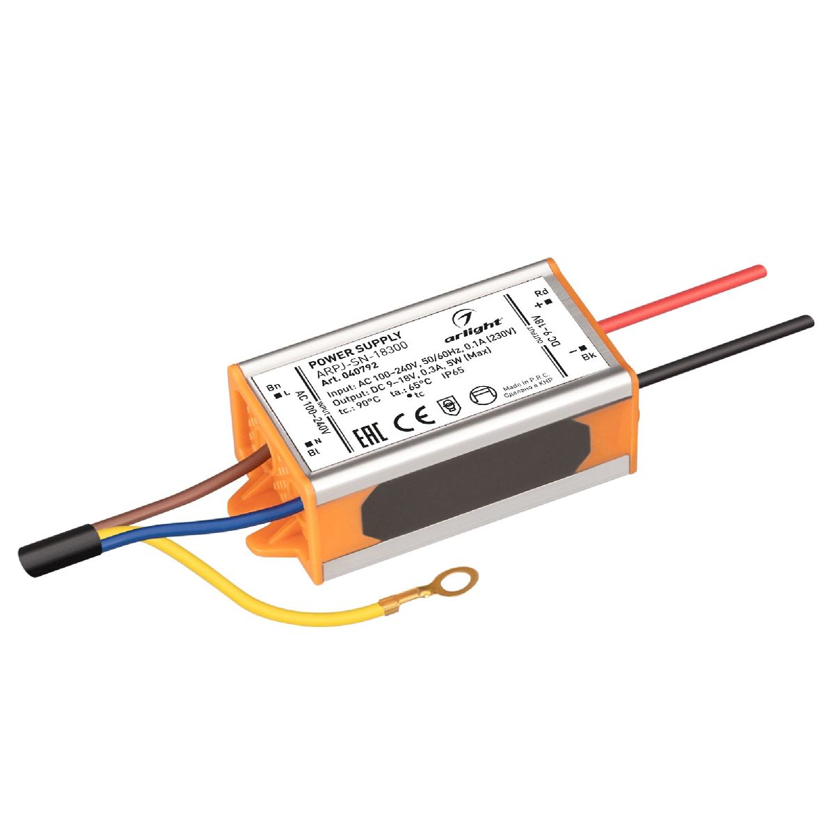 Блок питания ARPJ-SN-18300 (5W, 9-18V, 300mA, IP65) 040792