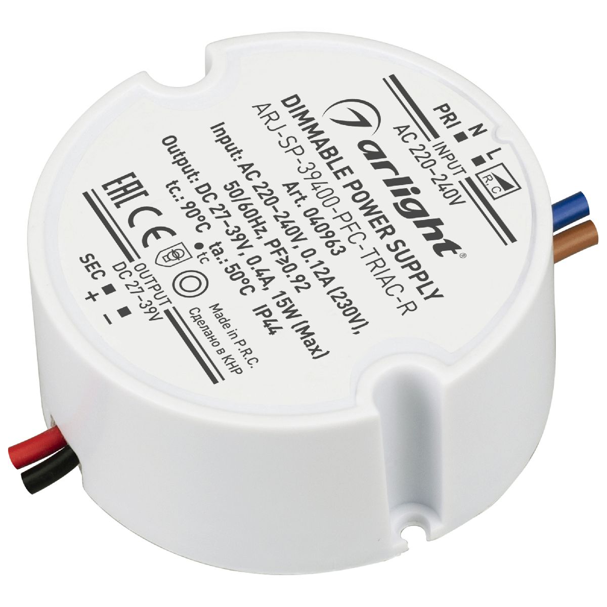Блок питания ARJ-SP-39400-PFC-TRIAC-R (15W, 27-39V, 400mA) 040963