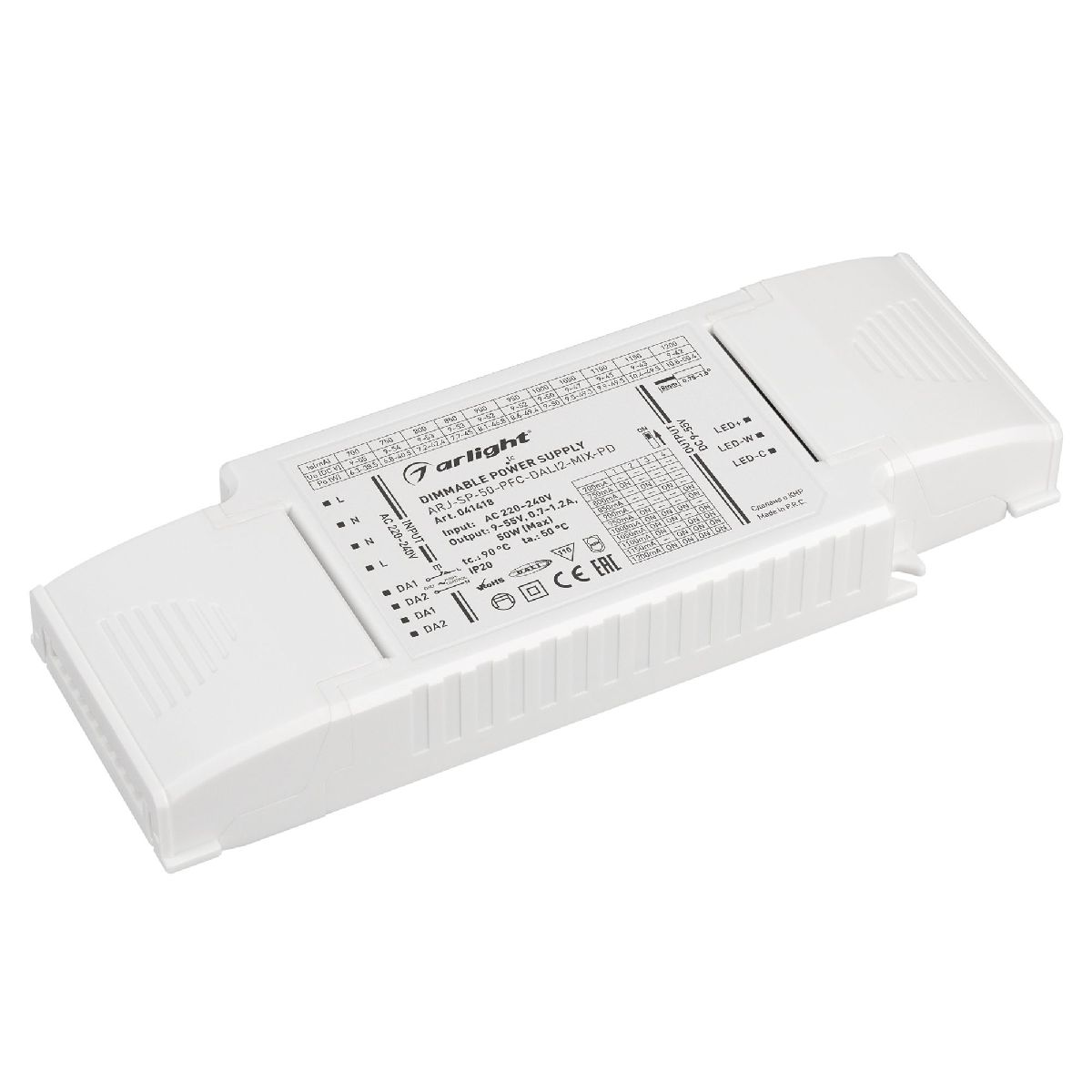 Блок питания ARJ-SP-50-PFC-DALI2-MIX-PD (50W, 9-55V, 0.7-1.2А, IP20) 041418