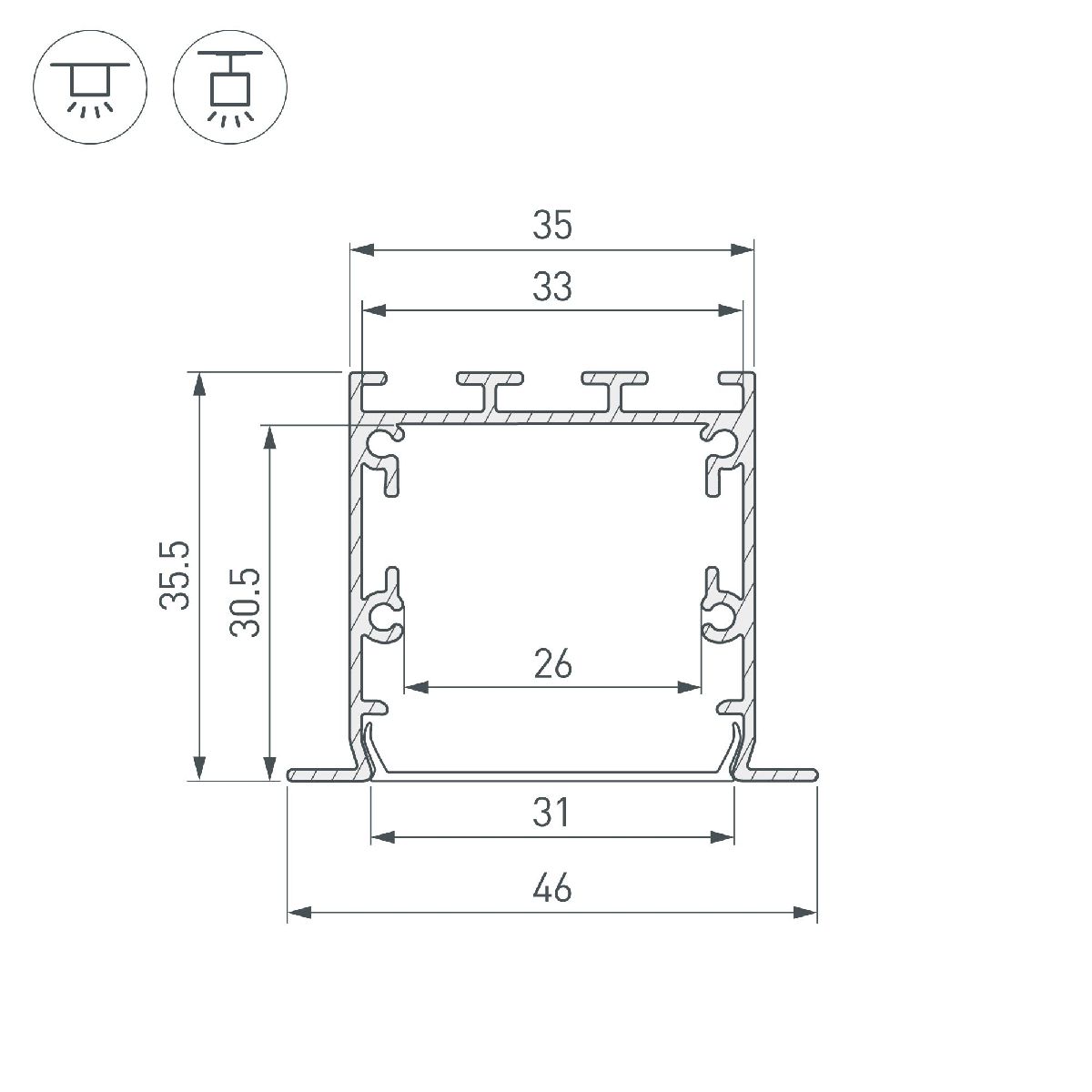 Алюминиевый профиль LINIA49-F-S-2000 ANOD 041650