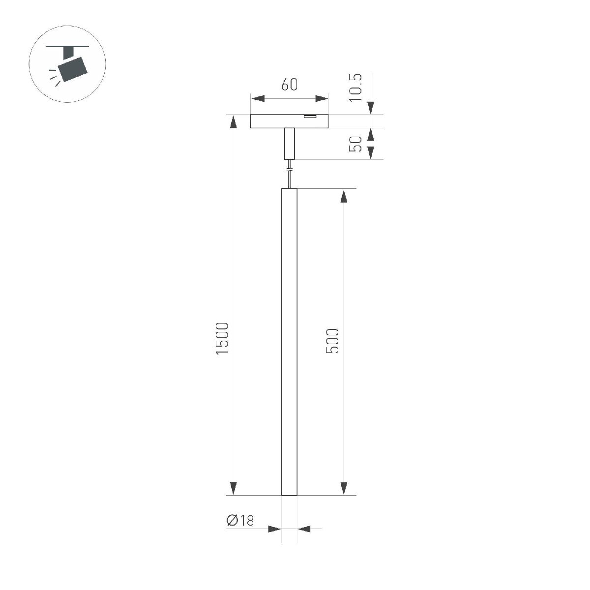 Трековый магнитный светильник MAG-MICROCOSM-SPOT-HANG-R18-L500-3W Day4000 (BK, 24 deg, 24V) 043270