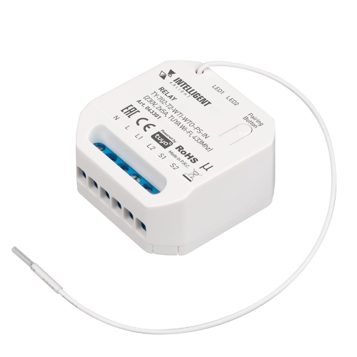 Релейный модуль TY-702-72-WTI-WTO-PS-IN (230V, 2x5A, TUYA Wi-Fi, 433Mhz) 043301