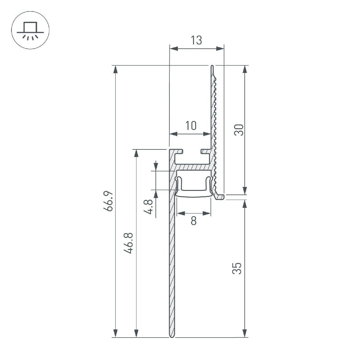 Алюминиевый профиль PLINTUS-FANTOM-BENT-H35-SIDE-2000 WHITE 043675(1)