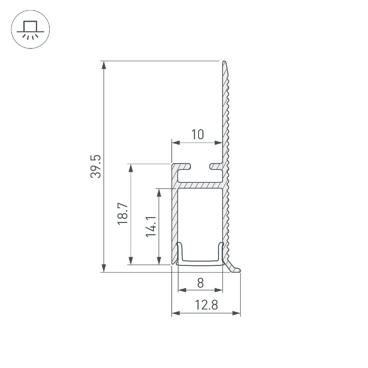 Алюминиевый профиль WALL-FANTOM-BENT-W10-SIDE-2000 ANOD 043694(1)