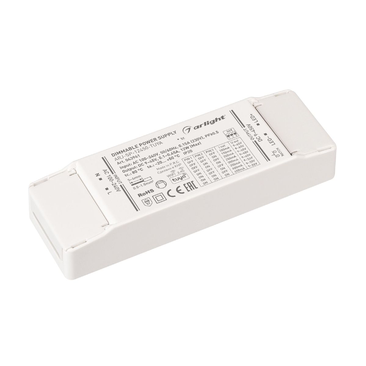 Блок питания ARJ-SP-12450-TUYA (12W, 9-45V, 0.1-0.45A, WiFi, 2.4G, IP20) 043941