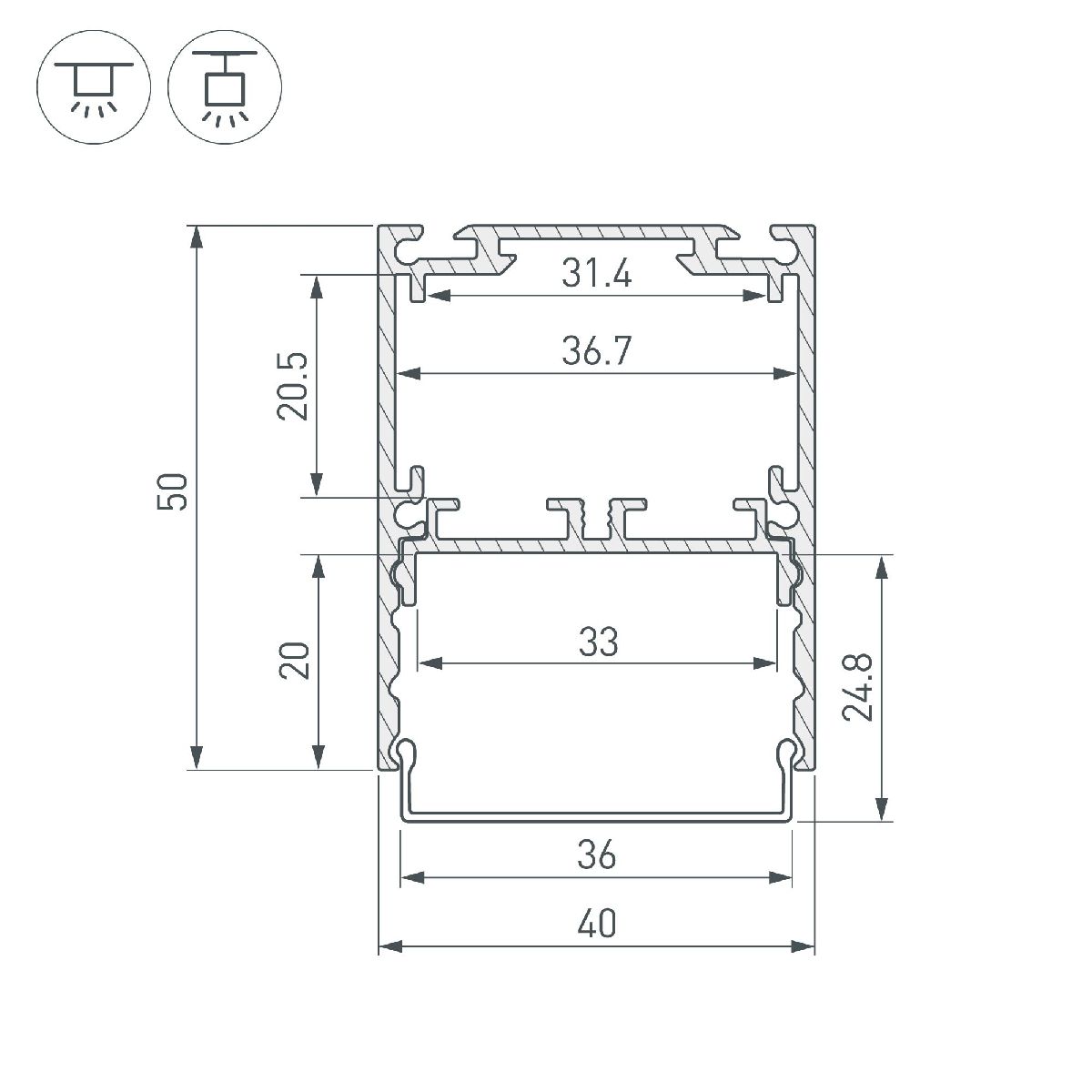 Алюминиевый профиль SL-LINE-4050-3L-2000 ANOD BLACK 044670