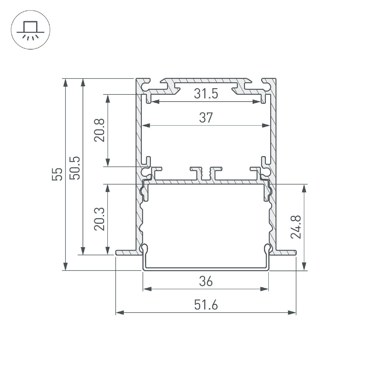 Алюминиевый профиль SL-LINIA52-3L-F-2000 ANOD BLACK 044685