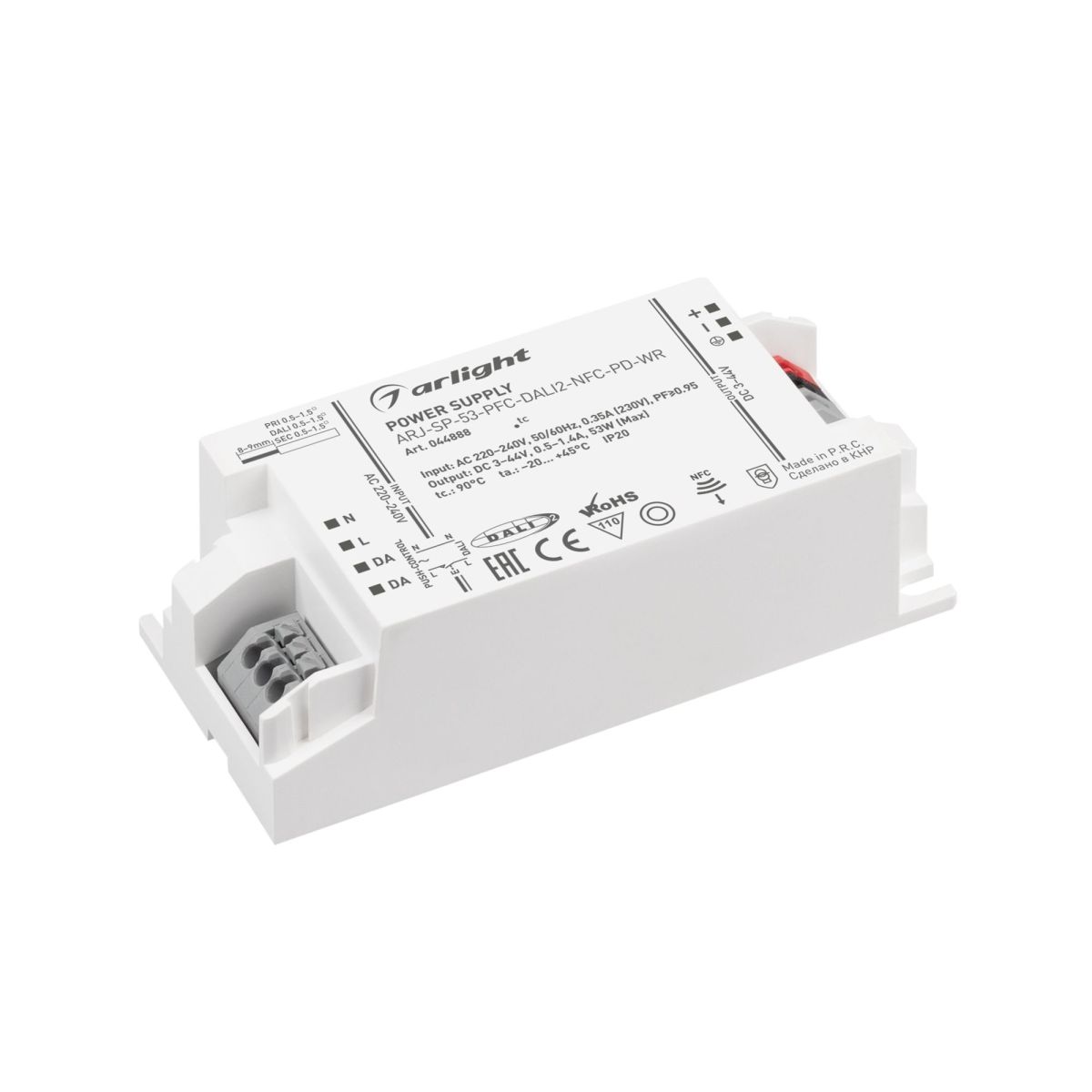 Блок питания ARJ-SP-53-PFC-DALI2-NFC-PD-WR (53W, 3-44V, 0.5-1.4A) 044888