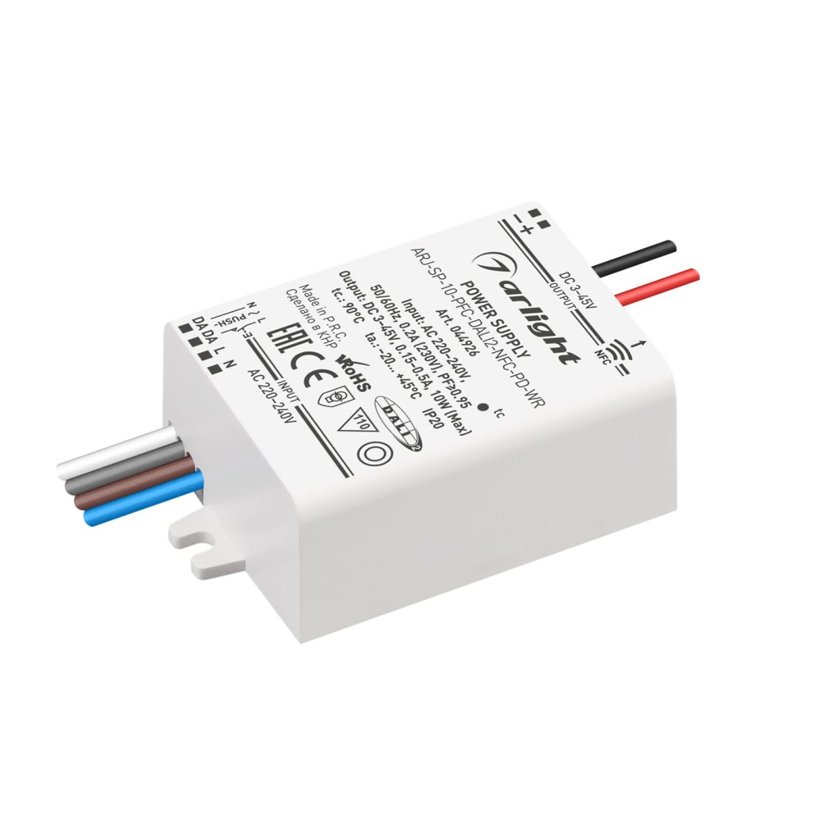 Блок питания ARJ-SP-10-PFC-DALI2-NFC-PD-WR (10W, 3-45V, 0.15-0.5A) 044926