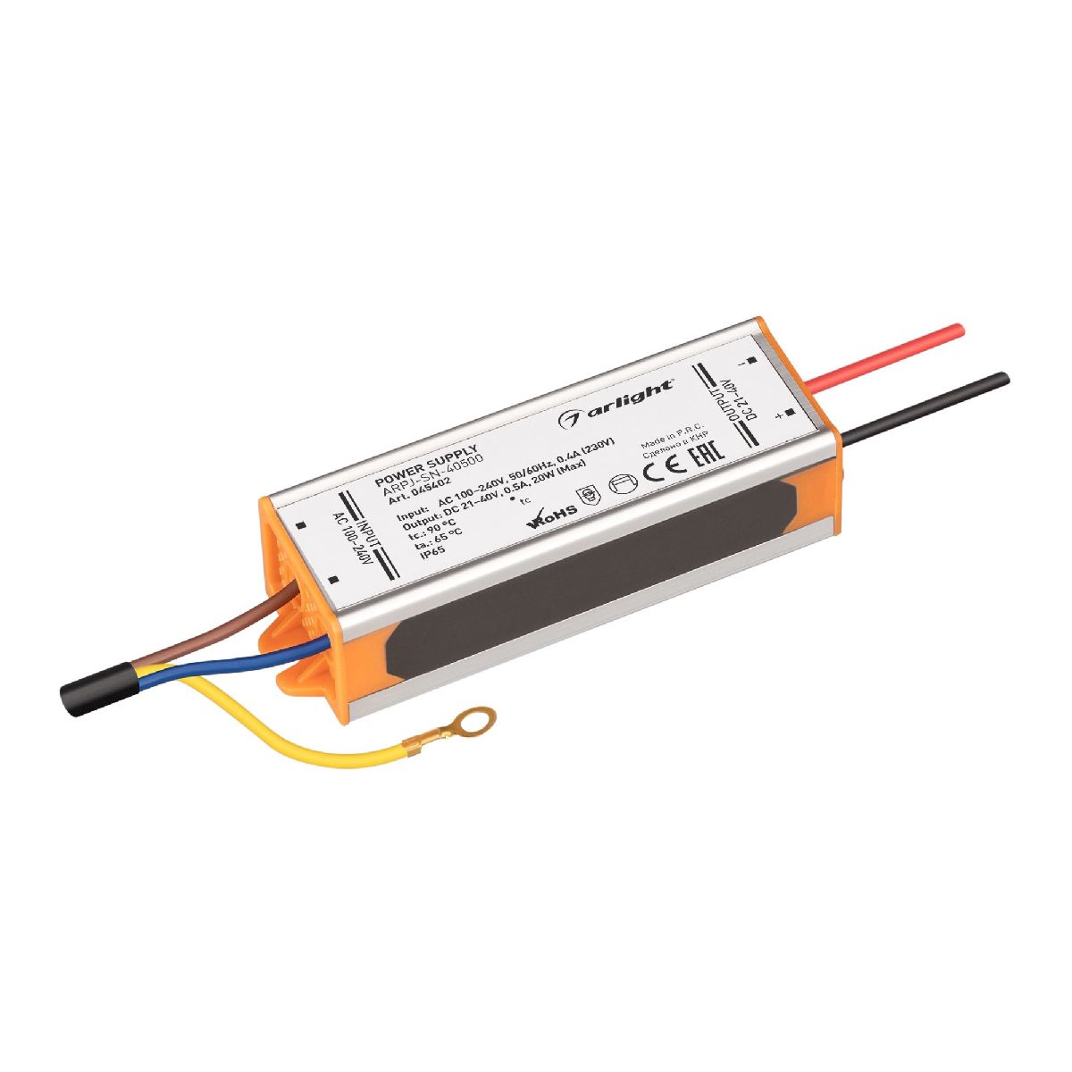 Блок питания ARPJ-SN-40500 (20W, 21-40V, 500mA, IP65) 045402