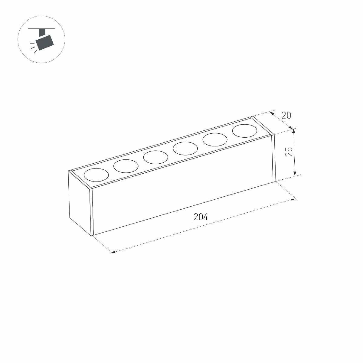 Трековый магнитный светильник MAG-DOTS-25-L200-6W Warm3000 (BK, 30 deg, 24V, DALI) 046323