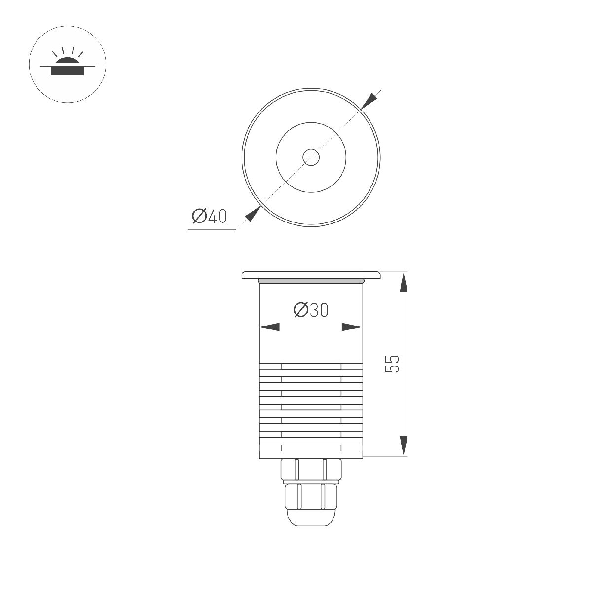 Грунтовый светильник ART-GROUND-R40-3W Warm3000 (SL, 36 deg, 24V) 048820