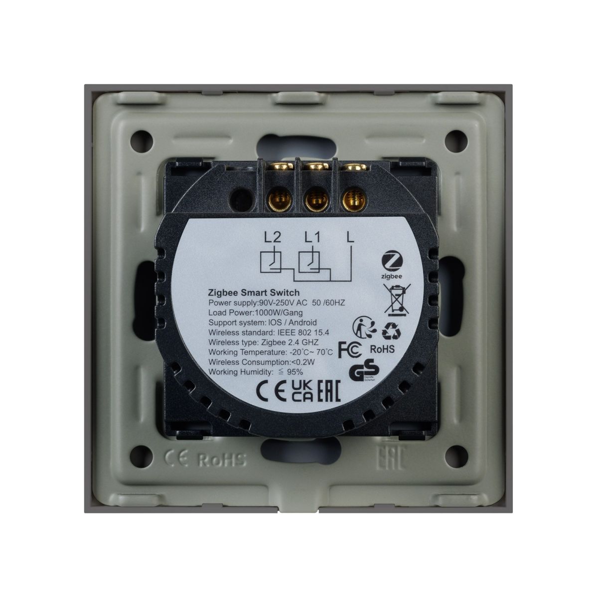 Выключатель сенсорный SWT-OMALI-S02-ZB-GR (250V, 10A, Zigbee) 050039