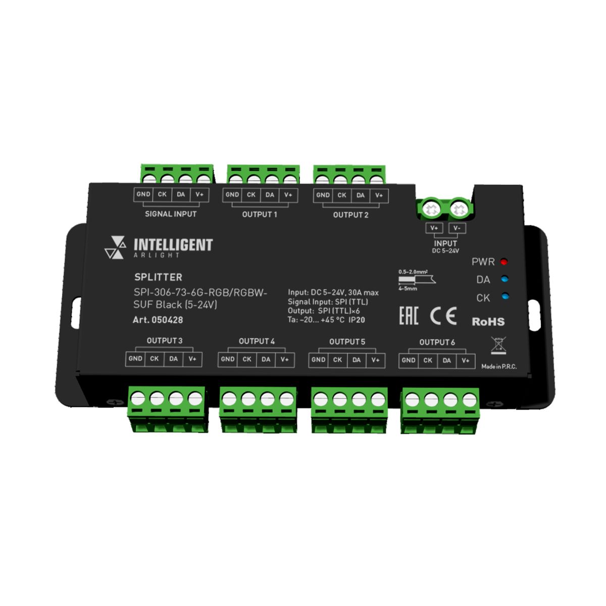 Сплиттер SPI-306-73-6G-RGB/RGBW-SUF Black (5-24V) (IARL, IP20 Металл) 050428