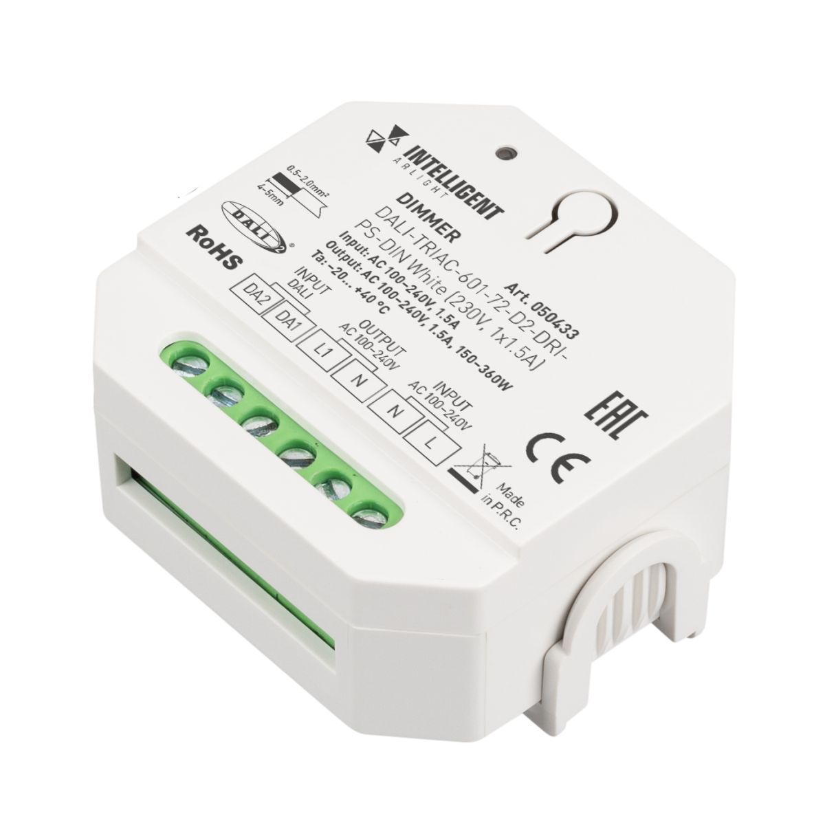 Диммер DALI-TRIAC-601-72-D2-DRI-PS-DIN White (230V, 1x1.5A) (IARL, IP20 Пластик) 050433