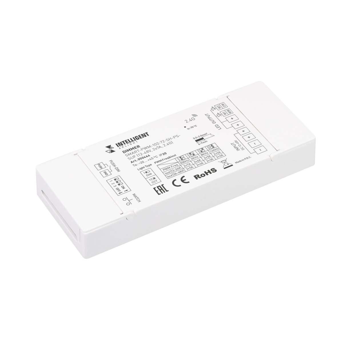Диммер SMART-PWM-102-72-SH-PS-SUF (12-48V, 2x7A, 2.4G) (IARL, IP20 Пластик) 050444