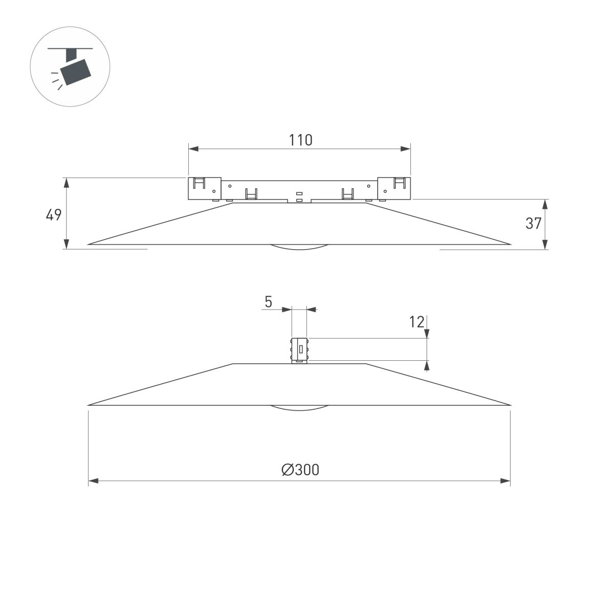 Трековый магнитный светильник MAG-MICROCOSM-DISCO-R300-7W Warm3000 (BK, 36 deg, 24V) (IP20 Металл) 051779
