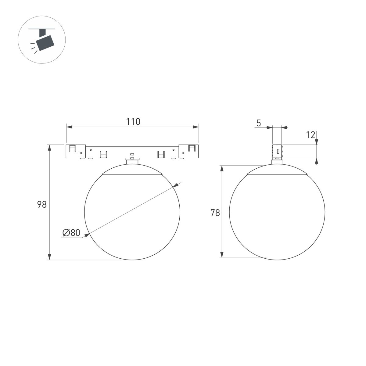 Трековый магнитный светильник MAG-MICROCOSM-SFERO-R80-7W Warm3000 (BK, 230 deg, 24V) (IP20 Металл) 051784