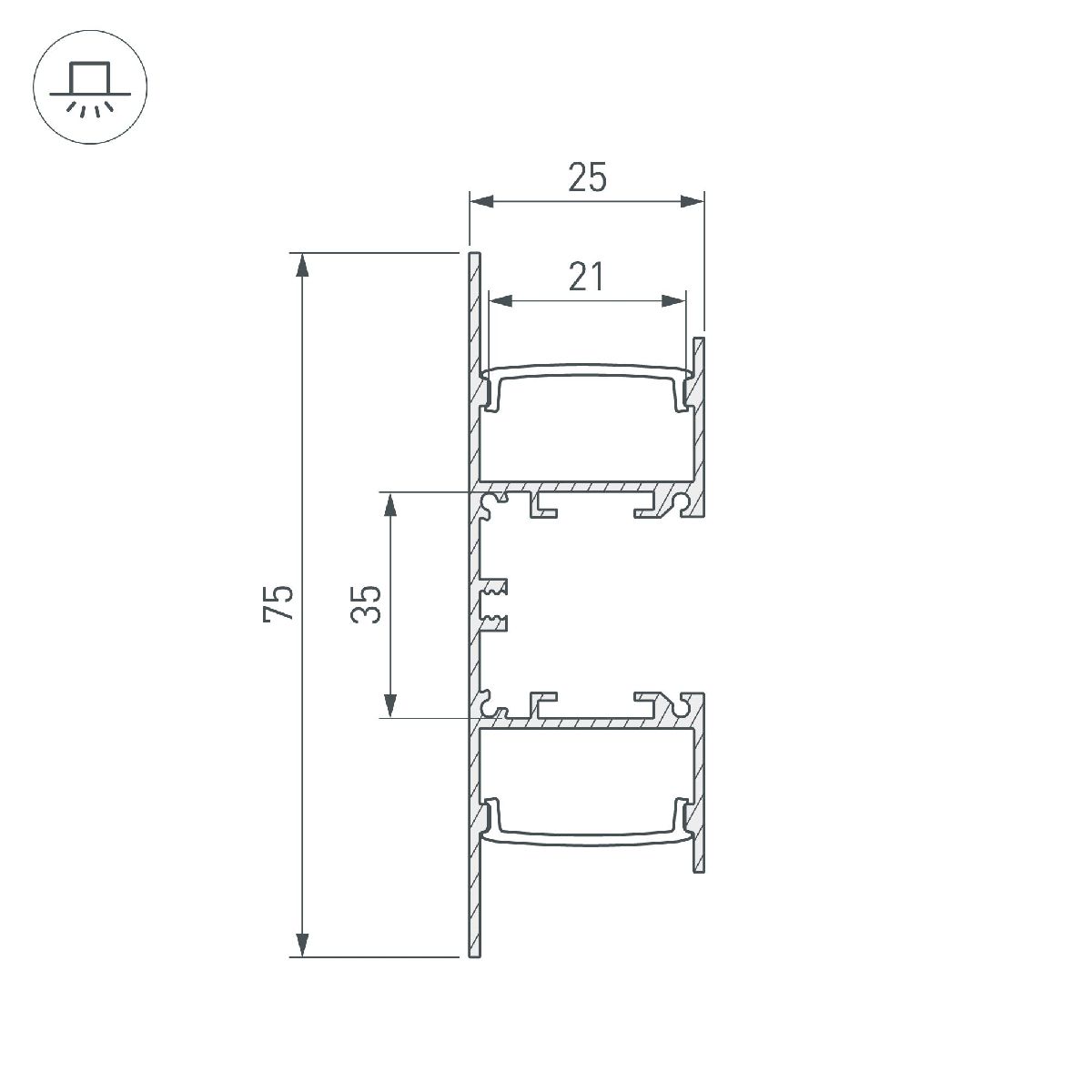 Алюминиевый профиль WALL-2575-DUAL-2000 ANOD 052513