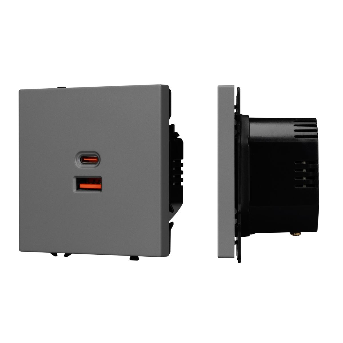 USB Розетка тип A+C софт-тач серый базальт SCT-MUAC-SFPL-FC-GR (65W, QC3) 054319(1)