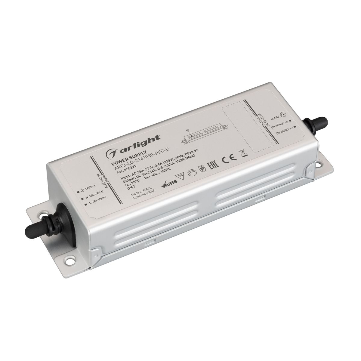 Блок питания ARPJ-LG-2141050-PFC-B (150W, 95-214V, 0.5-1.05A) (IP67 Металл) 055271