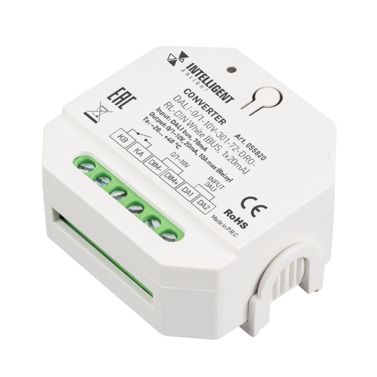 Конвертер сигнала DALI-0/1-10V-301-72-DRO-RL-DIN White (BUS, 1x20mA) (IARL, IP20 Пластик) 055820