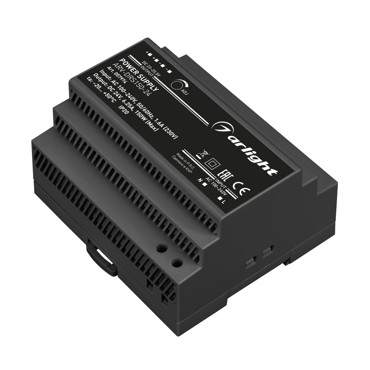 Блок питания ARV-DRS-150-24 (24V, 6.25A, 150W) (IP20 DIN-рейка) 057074
